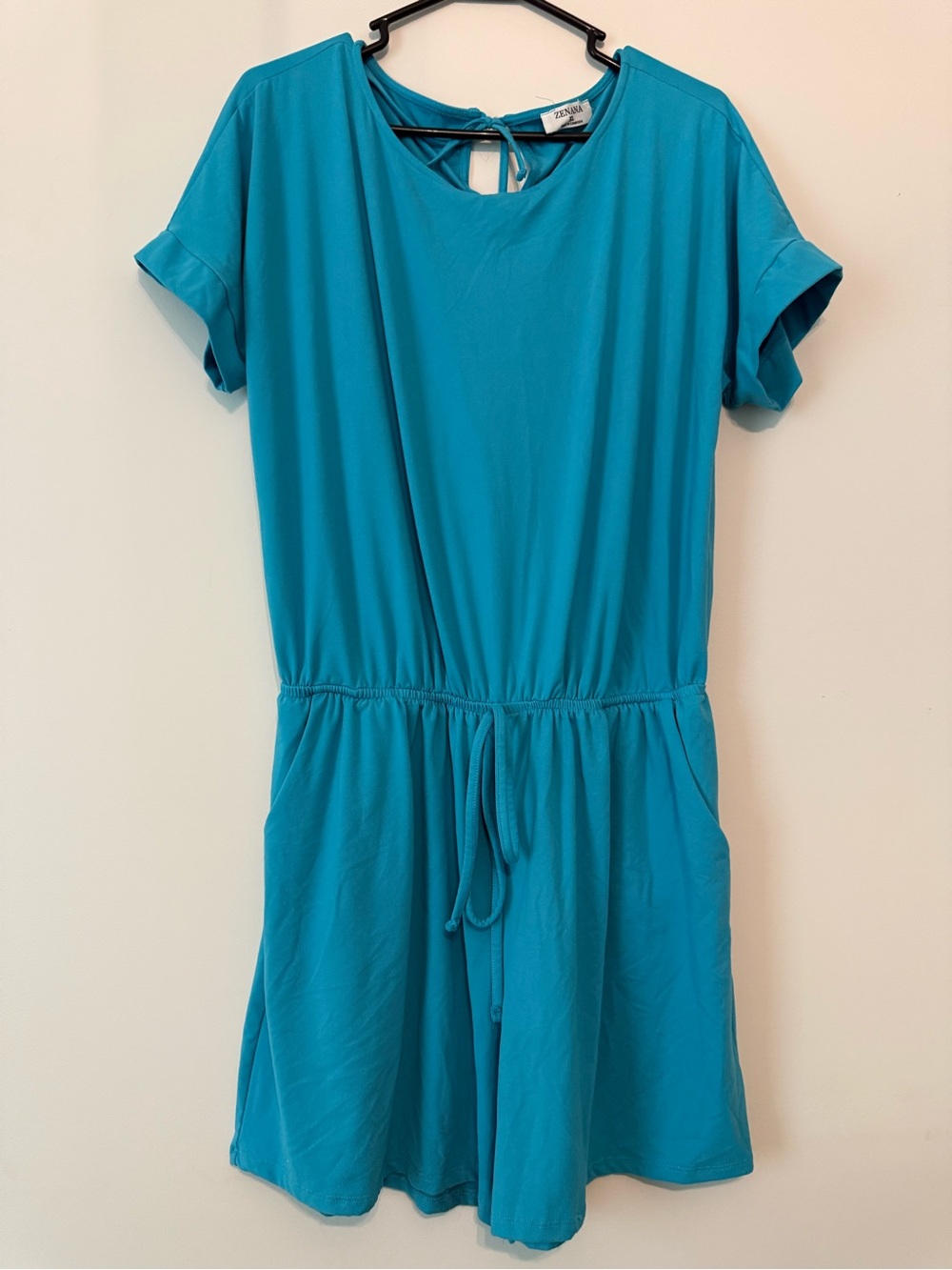 Zenana Outfitters Turquoise Short Sleeve Drawstring Romper